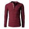 Simple Round Neck Exquisite Button Design Long Sleeve Men's T-Shirt - Rouge vineux M