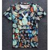 3D Colorful pierre Lettres d'impression col rond manches courtes T-shirt - multicolore L