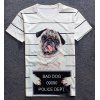 Rayé de col rond 3D Dog impression manches courtes T-shirt - Rayure L