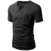 T-shirt One Pocket Multi-Bouton col rond manches courtes hommes - Gris XL