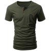 T-shirt One Pocket Multi-Bouton col rond manches courtes hommes - Vert Armée L
