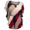 Bat Sleeve Striped Plus Size T-Shirt Casual femmes - Rouge vineux 2XL
