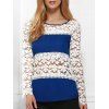 Blouse Jewel Neck manches longues crochet fleur Femmes - Bleu et Blanc L
