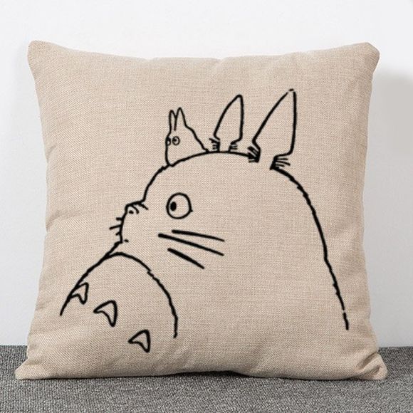Doux Simple Style Totoro Motif Lin Case Oreiller (Sans Oreiller intérieur) - Abricot 