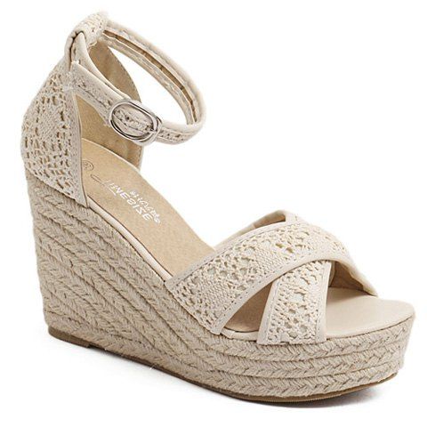 Graceful Ankle Strap and Weaving Design Women's Sandals - Abricot 36