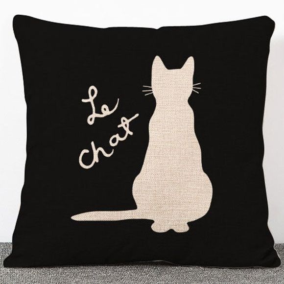 Motif qualité Chic Cat animal Flax Case Oreiller (Sans Oreiller intérieur) - Noir 