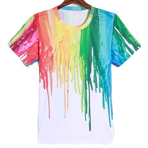 Col rond 3D manches courtes T-shirt Colorful Pattern Splash-Ink - multicolore S