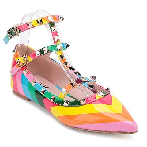 Sweet Color Block and Patent Leather Design Flat Shoes For Women - multicolore 36