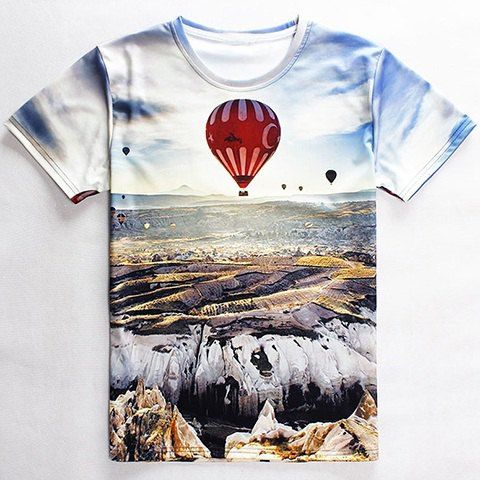 

Vogue Round Neck 3D Fire Balloon Print Men's Short Sleeves T-Shirt, White
