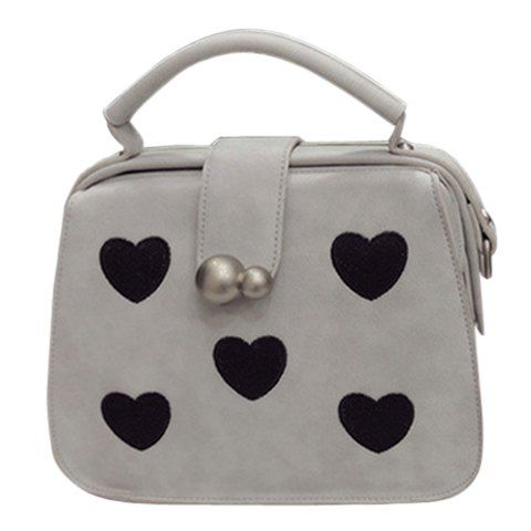 Sweet Heart Print and PU Leather Design Women's Tote Bag - Gris 