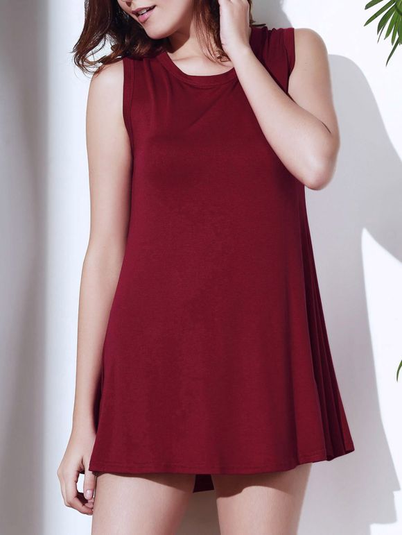 Robe sans manches en satin sans manches en forme de style simple pour femmes - Rouge vineux XL