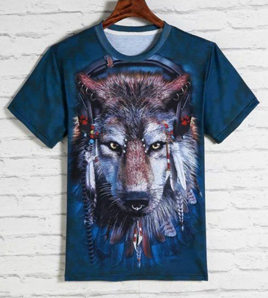 

3D Indian Wolfhound Print Round Neck Short Sleeves Men's T-Shirt, Blue