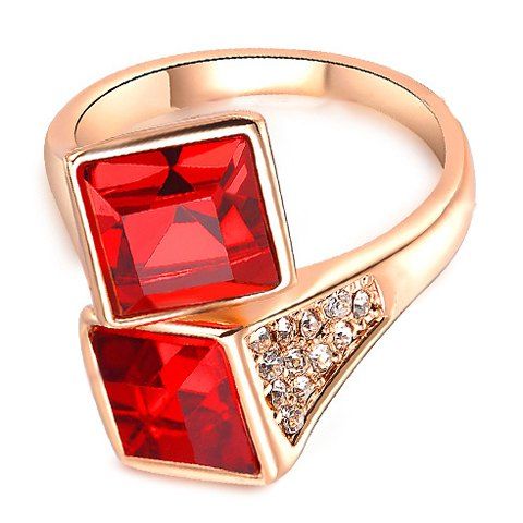 Chic Faux Ruby Décoré Square Ring For Women - d'or ONE-SIZE