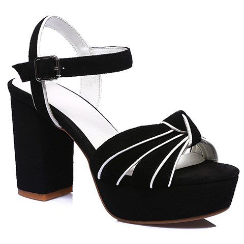 Suede élégant et Chunky talon design sandales pour femmes - Noir 36