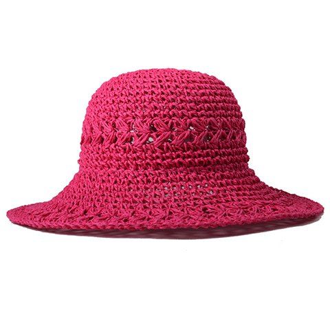 Chic Hollow Out Candy Color Women's Summer Straw Hat - Rose 