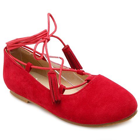 Bout rond mode et chaussures plates de la Glands Design Femmes - Rouge 36