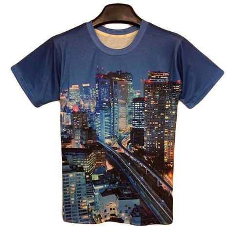 Manches courtes Mode col rond 3D City Night Voir T-Shirt - multicolore L