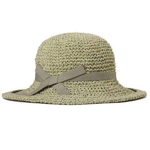 Chic Lace-Up Embellished Folding Women's Summer Straw Hat - Pois Verts 