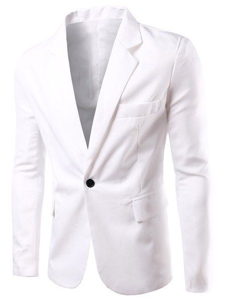 Blazer à manches longues pour hommes à col rabattu à la mode de couleur unie - Blanc 2XL