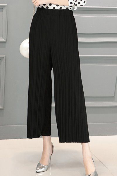 Ankle Pants Graceful taille élastique Solid Color plissées en mousseline de soie femmes - Noir ONE SIZE(FIT SIZE XS TO M)