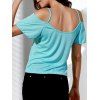 Stylish Women's Spaghetti Strap Short Sleeve Hollow Out T-Shirt - Bleu Tiffany S