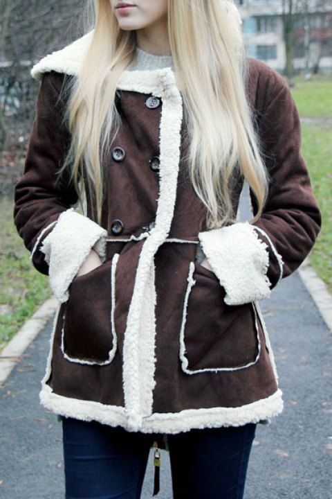 Faux Shearling Double Breasted Coat