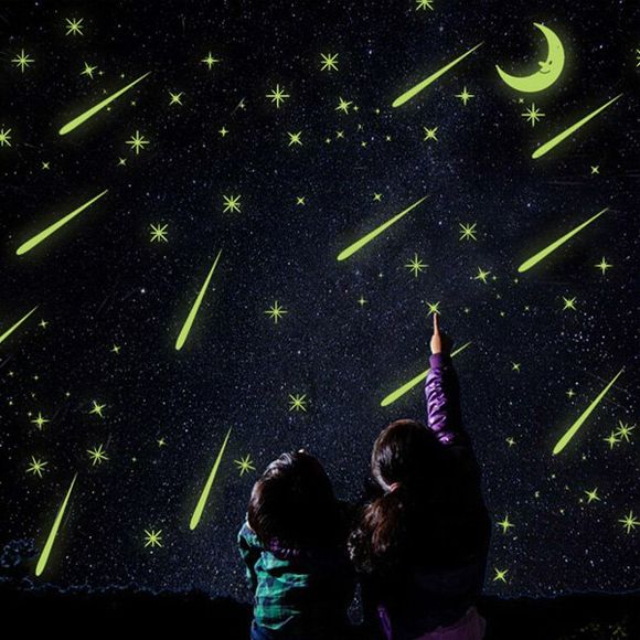 Autocollants Muraux Motif Météores Sous un Ciel Étoilé Brille dans la Nuit pour Décoration Chambre - multicolore 