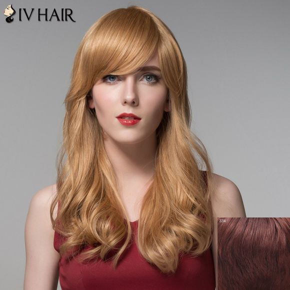 Mode Human Side cheveux Bang Bouclés longue perruque pour les femmes - 33 Puce Foncé 