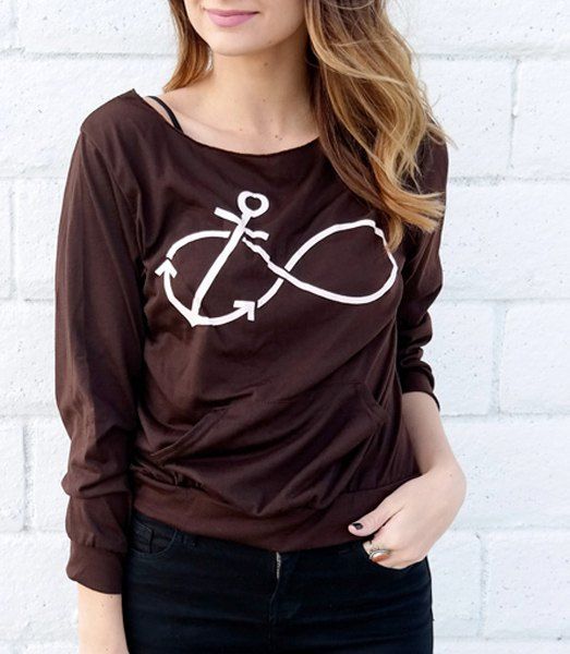 

Casual Style Long Sleeve Scoop Neck Printed Women's T-Shirt, Deep gray