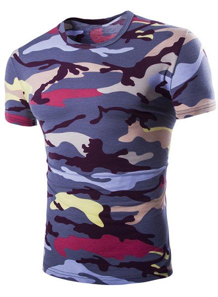 

Vogue Round Neck Camo Print Short Sleeves Men's Loose Fit T-Shirt, Purple