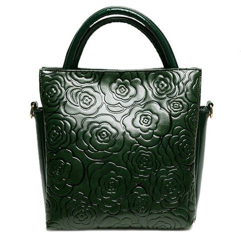 Trendy Solid Color and Floral Embossing Design Women's Tote Bag - Vert 