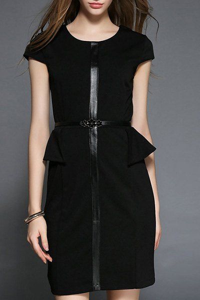 

Elegant Short Sleeve Scoop Neck Zipper Design Spliced Women's Dress, Black