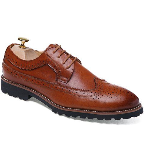 Gravure à la mode et chaussures habillées en cuir PU pour hommes - Brun 38