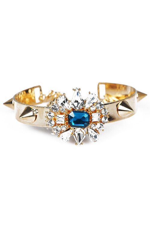 Rivet Trendy Faux Cristal Floral Bracelet pour les femmes - Bleu 