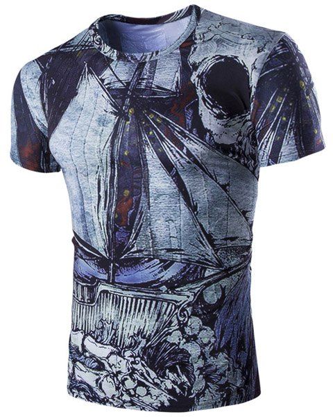 T-shirt imprimé abstrait manches courtes col rond Hommes - multicolore L