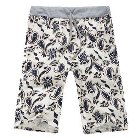 Trendy Straight Leg Paisley Print Drawstring Men's Shorts - multicolore XL