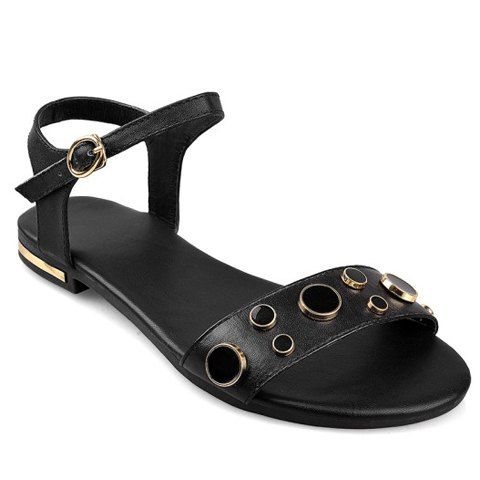 Casual Buckle and PU Leather Design Sandals For Women - Noir 38