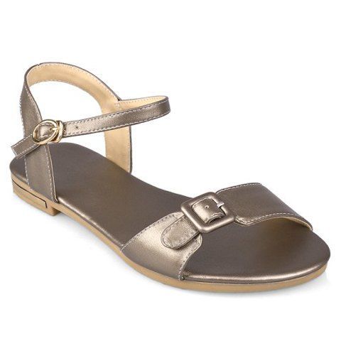 Trendy Buckle Strap and Solid Color Design Sandals For Women - Champagne 39