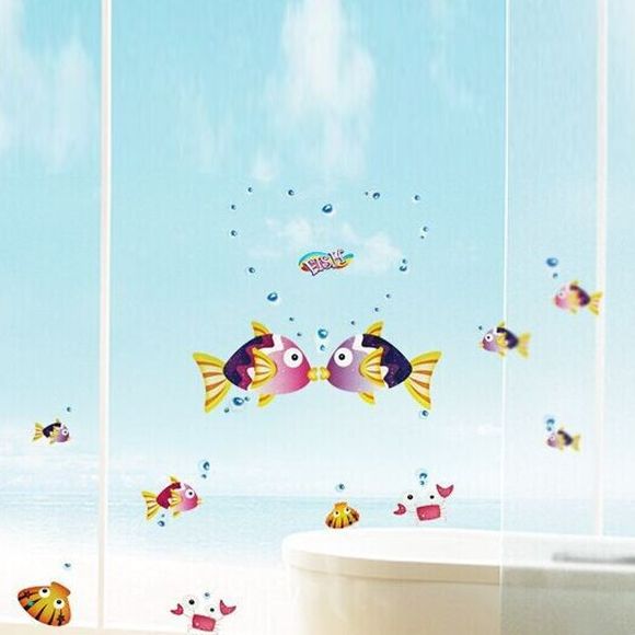 Élégant amovible Embrasser poisson Motif Chambre fond Décoration Stickers muraux - multicolore 