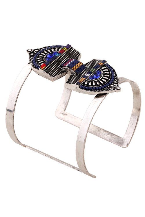 Bracelet Manchette Élégant Orné de Perles pour Femmes - Bleu Saphir 