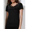 Brief Women's Scoop Neck Rhinestone Embellished Short Sleeve T-Shirt - Noir L
