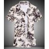 Peinture à l'encre Motif floral shirt col plus de manches courtes hommes Taille Shirt - café M