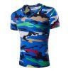 T-shirt Hommes Camouflage Coupe Ample Manches Courtes Col En V - Bleu M