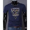 V-Neck Triangle and Letters Print Short Sleeve Men's T-Shirt - Bleu profond 3XL