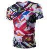 Papillon 3D Fleur Imprimer T-shirt rayé de manches courtes col rond Hommes - multicolore M