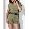 Casual Style V Neck Short Sleeve Solid Color Women's Romper - Vert clair S