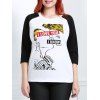 T-shirt Baseball Élégant Imprimé à Manches 3/4 à Encolure Dégagée Pour Femme - Blanc 2XL