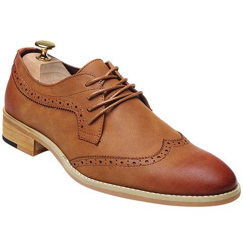 Fashion Lace-Up and Engraving Design Formal Shoes For Men - Brun 40