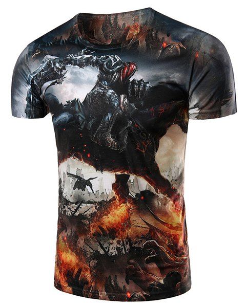 Slimming Warrior Printing Pullover T-Shirt For Men - multicolore M