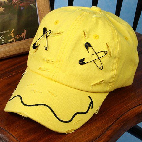 

Stylish Safety Pin Embroidery Broken Hole Embellished Baseball Cap For Men, Yellow